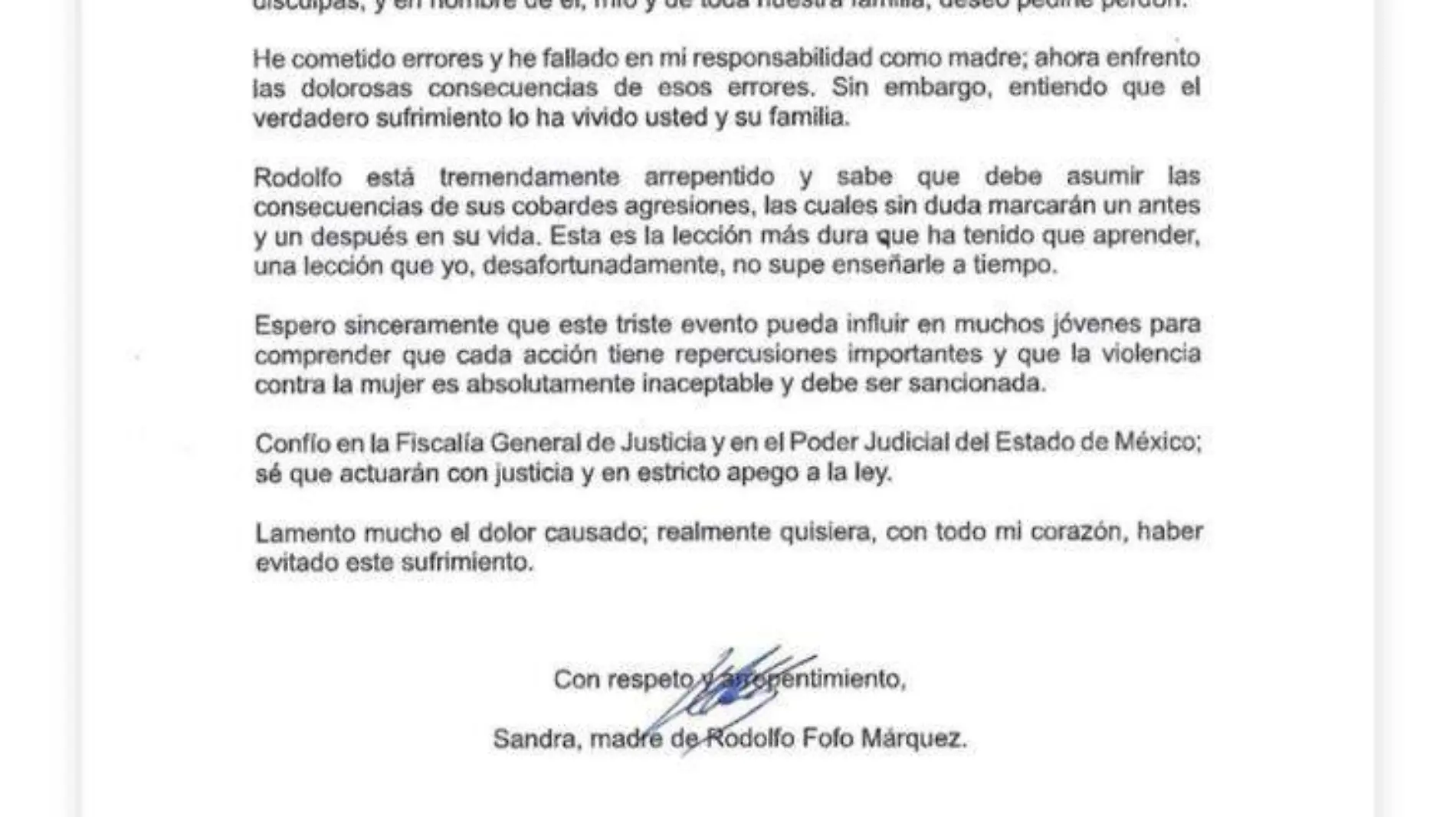 Carta de madre de Fofo Márquez a víctima del influencer